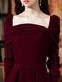 Wine Red Long Sleeves Velvet Wedding Party Dress, A-line Long Prom Dress Evening Dress